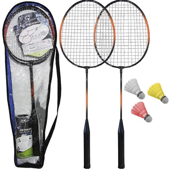 Imagem de Kit Badminton Completo 2 Raquetes 3 Petecas Bolsa Raqueteira