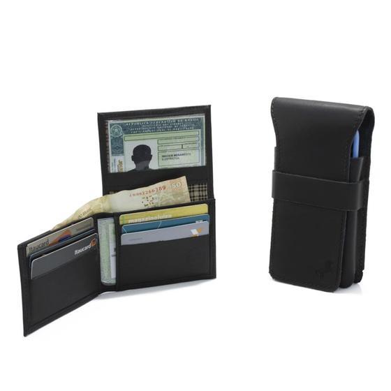 Imagem de Kit Bainha Capa Protetora Celular Passador Para Cinto e Carteira Em L Couro Cartao Documentos