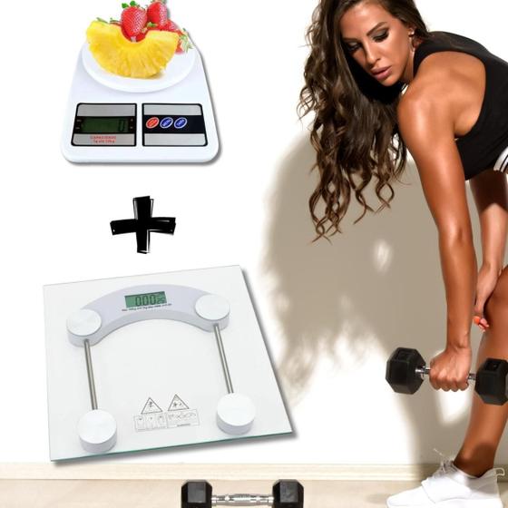 Imagem de Kit Balança Digital Eletrônica Vidro 180Kg Academia Banheiro