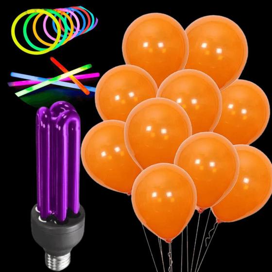 Imagem de Kit Balão Bexiga Neon Lâmpada Reta Luz Negra Com Pulseira