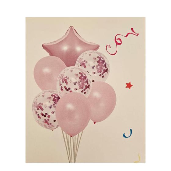 Imagem de kit balão buque 7 peças c/base plástica festa cor rosa