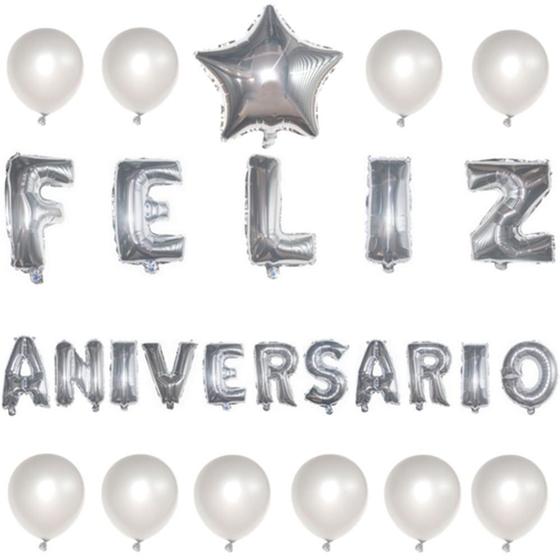 Imagem de Kit Balão Metalizado Feliz Aniversário Festa Namorado 27 Pçs