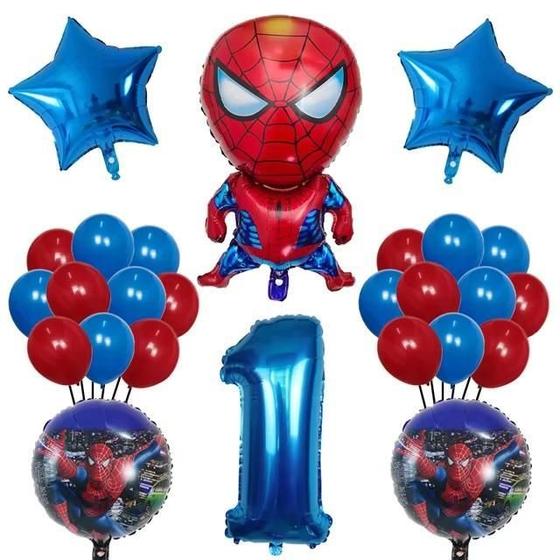 Imagem de Kit Balão Metalizado Homem Aranha Número 1 Com 26 Peças