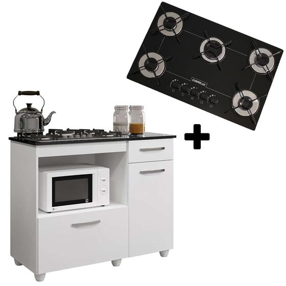 Imagem de Kit Balcão 2 Porta Basculante Violeta Mais Cooktop Fogão Chamalux 5 Bocas Bivolt