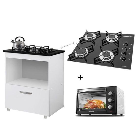 Kit Balcão Cooktop 1 Porta BR C/Forno Elétrico 48L 220V C/Fogão Cooktop 4 Bocas Menor preço em Kit Balcão Cooktop 1 Porta BR C/Forno Elétrico 48L 220V C/Fogão Cooktop 4 Bocas