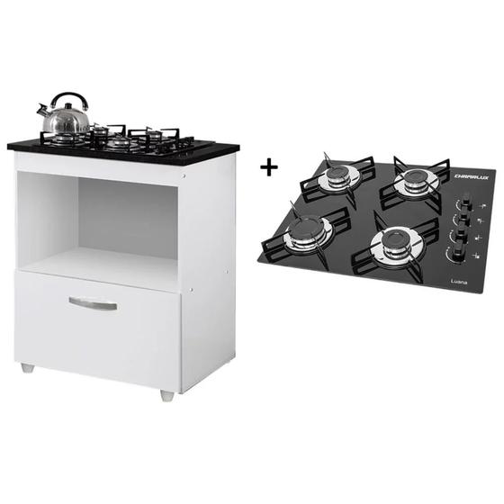 Imagem de Kit Balcão Cooktop 1 Porta Branco Br C/fogão Cooktop 4 Bocas