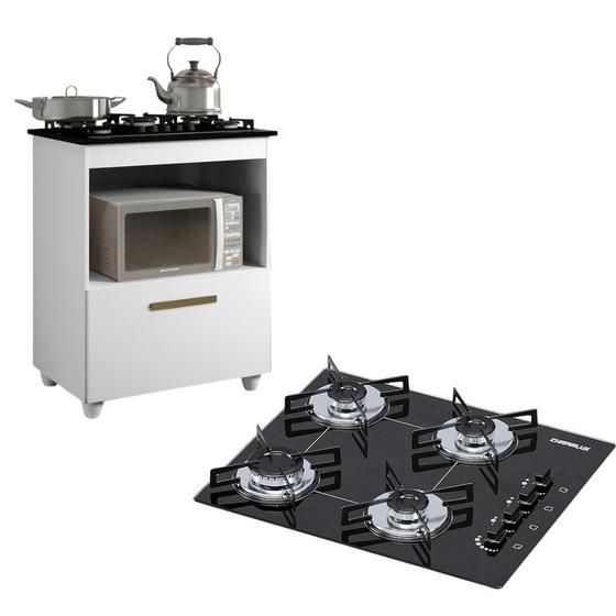 Imagem de Kit Balcão Cooktop 1 Porta com Fogão Chef 4 Bocas Bivolt