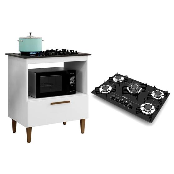 Imagem de Kit Balcão Cooktop Cozinha Kaiki Eliz com Fogão Cooktop 5 Bocas Tripla Chama Preto Chamalux