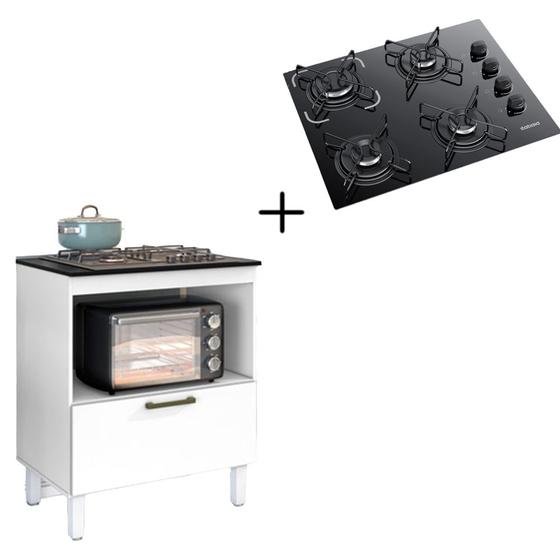 Imagem de Kit Balcão Cooktop Itatiaia com 1 Porta e Fogão Cooktop 4 Bocas Bivolt