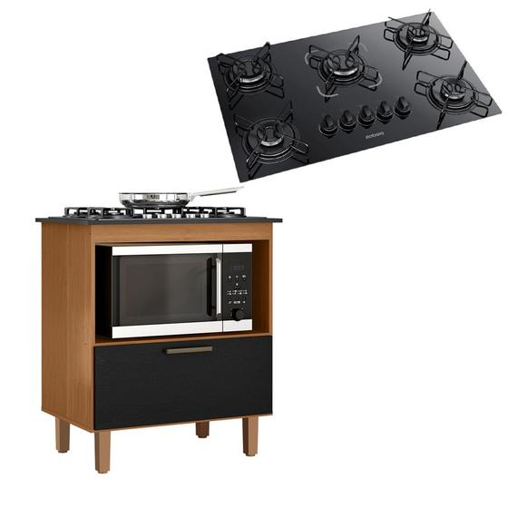 Imagem de Kit Balcão Cooktop Zanzini Italia 1 Porta e Fogão Cooktop 5 Bocas Essencial Itatiaia Preto