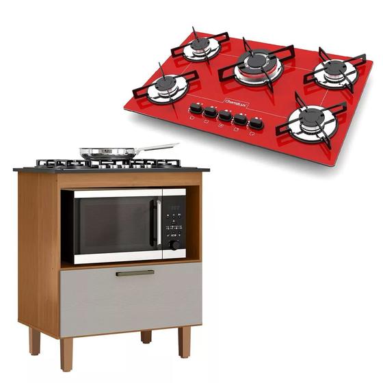 Imagem de Kit Balcão Cooktop Zanzini Italia 1 Porta e Fogão Cooktop 5 Bocas Tripla Chama Vermelho Chamalux