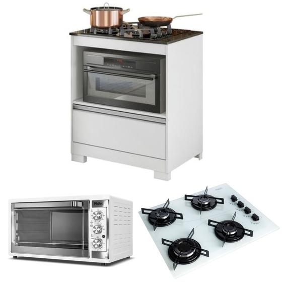 Kit Balcão de Cozinha com Cooktop 4 Bocas Ultra Chama Moob e Forno