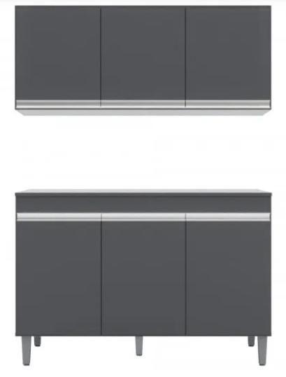 Kit Balcão Gabinete de Pia e Aéreo 120cm Manu Cinza- AJL Móveis Menor preço em Kit Balcão Gabinete de Pia e Aéreo 120cm Manu Cinza- AJL Móveis