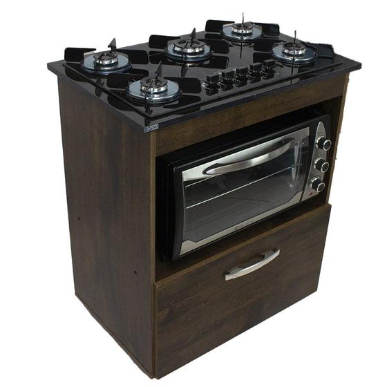 Imagem de Kit Balcão Salvia Ipê Com Cooktop Preto 5 Bocas e Forno 48 Plus Chamalux