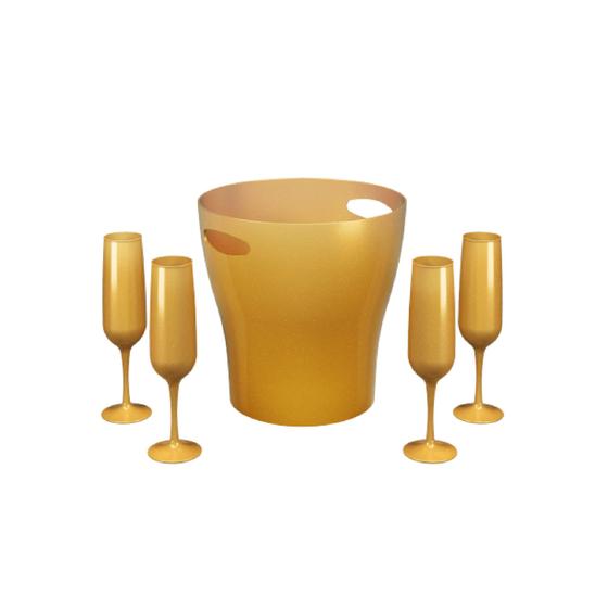 Imagem de KIT Balde Cooler 7L com 4 Taças de Espumante Dourado Coza Brinox - 99319/1506