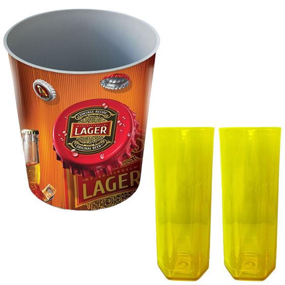 Imagem de Kit Balde de Gelo Estampado 10Lts + 2 Copo Long Drink 340ML