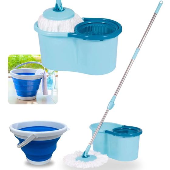 Imagem de Kit Balde Dobravel Retratil 10 Lts Compacto + Mop 13 Lts com Balde Centrifuga