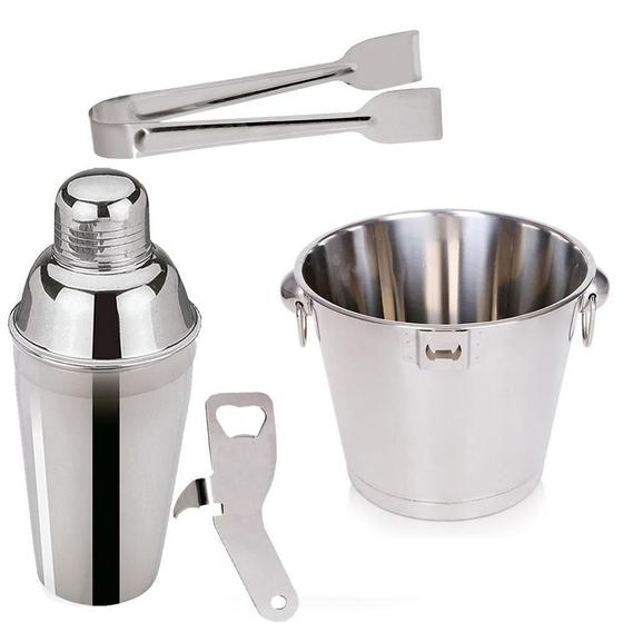 Imagem de Kit Balde Inox Bar Cerveja 6l Abridor Pegador Coqueteleira