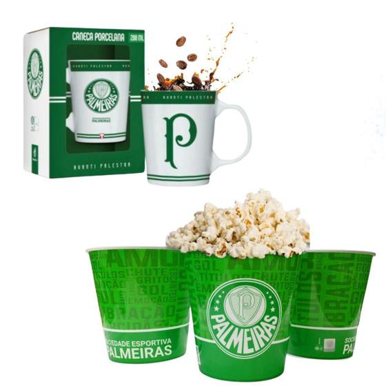 Imagem de Kit Balde Pipoca Verde 2,5L + Caneca Xícara Porcelana Branca