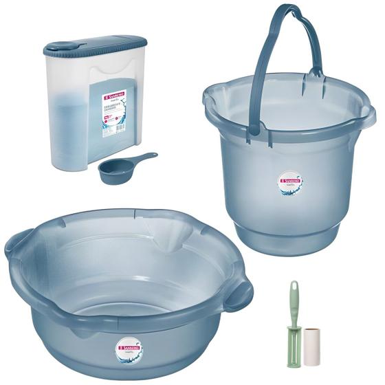 Imagem de Kit Balde Plástico 8,5L Bacia Para Limpeza Lavandeira Casa Porta Sabão Com Dosador Rolo Adesivo - Sanremo