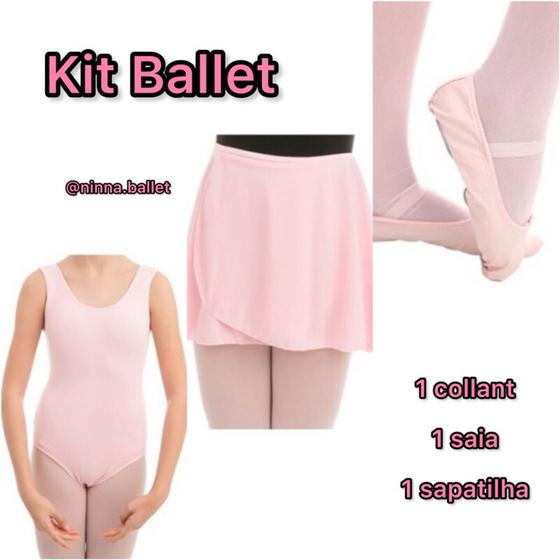Imagem de Kit Ballet Collant Regata Saia Sapatilha Rosa Preto Body de Ballet Roupa Para Ballet