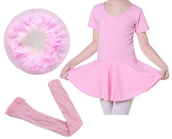 Imagem de Kit Ballet Infantil Rosa 3 Itens Collant Body Saia Embutida - Roupa Balé