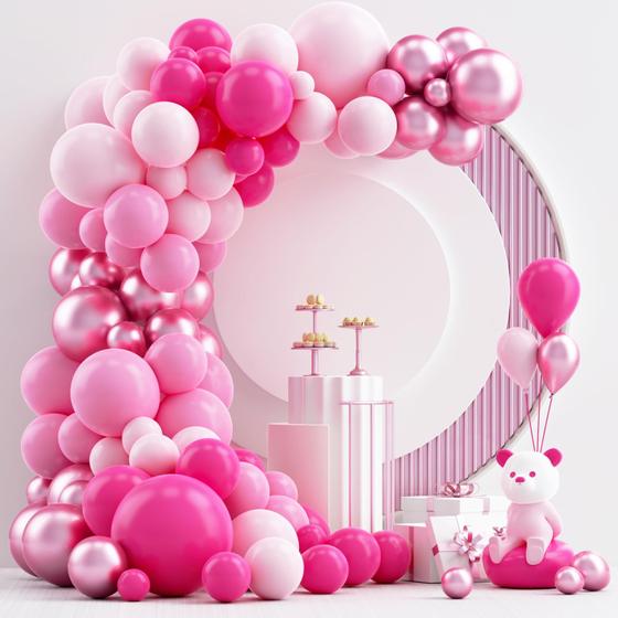 Imagem de Kit Balloon Garland Arch NISOCY Pink 124 unidades para decoração de festas