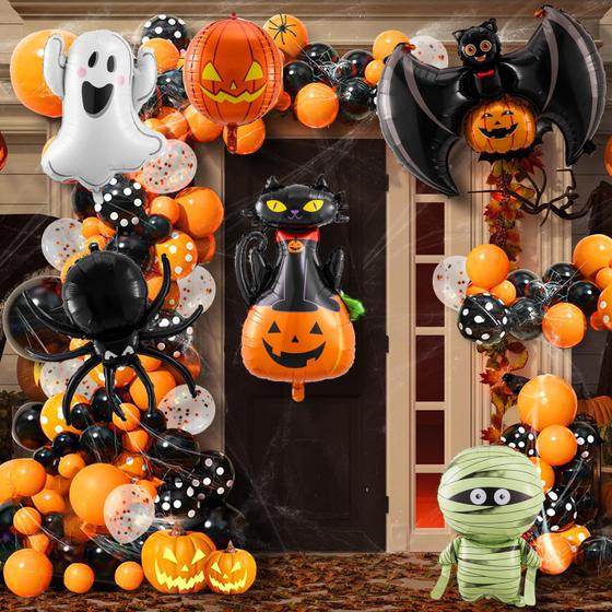 Imagem de Kit Balloon Garland Arch VinTS Halloween 133 unidades laranja preto