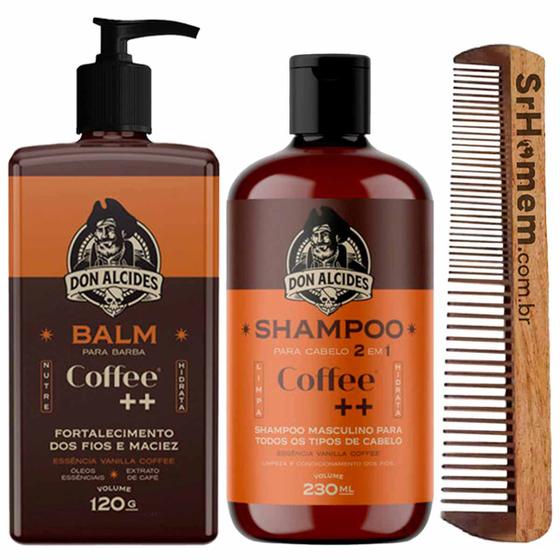 Imagem de Kit Balm Barba Shampoo Cabelo Pente Duplo Coffee Don Alcides