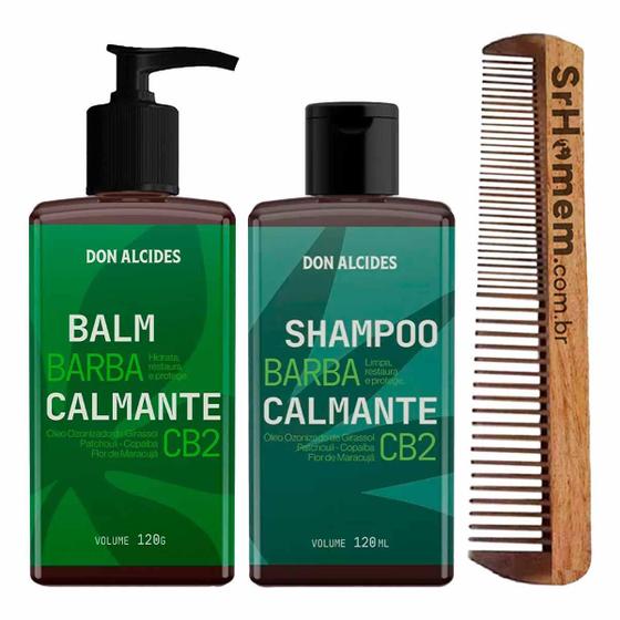 Imagem de Kit Balm E Shampoo Para Barba Cb2 E Pente Duplo Don Alcides