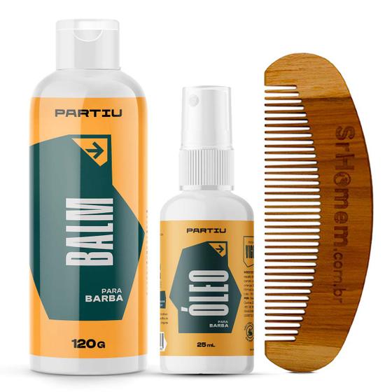 Imagem de Kit Balm Óleo e Pente Curvo Para Barba 120g Vigor Partiu