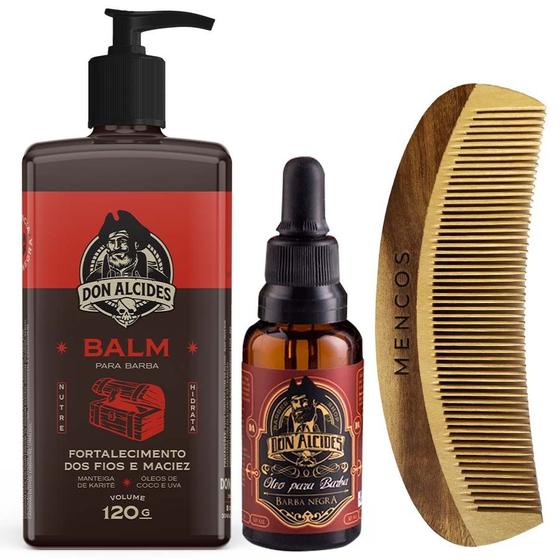 Imagem de Kit Balm + Óleo + Pente de Madeira Barba Negra Don Alcides