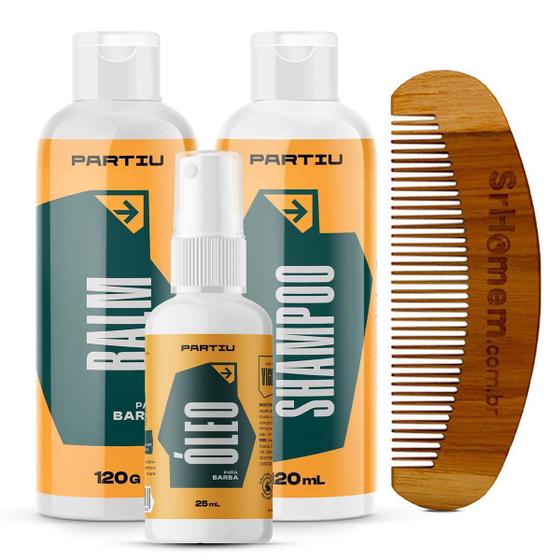 Imagem de Kit Balm Óleo Shampoo E Pente Curvo Para Barba Vigor Partiu