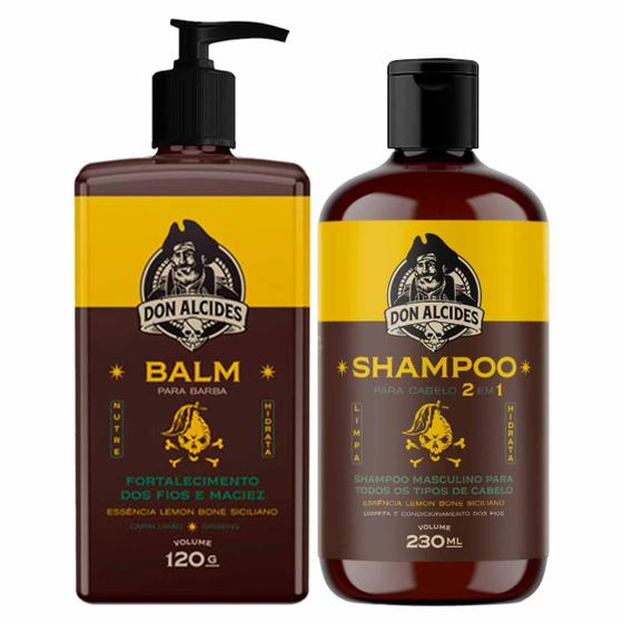 Imagem de Kit Balm Para Barba e Shampoo Cabelo Lemon Bone Don Alcides