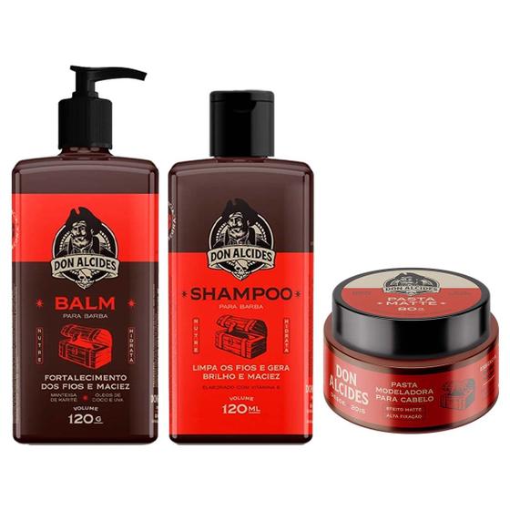 Imagem de Kit Balm Shampoo 120g e Pasta Cabelo Barba Negra Don Alcides