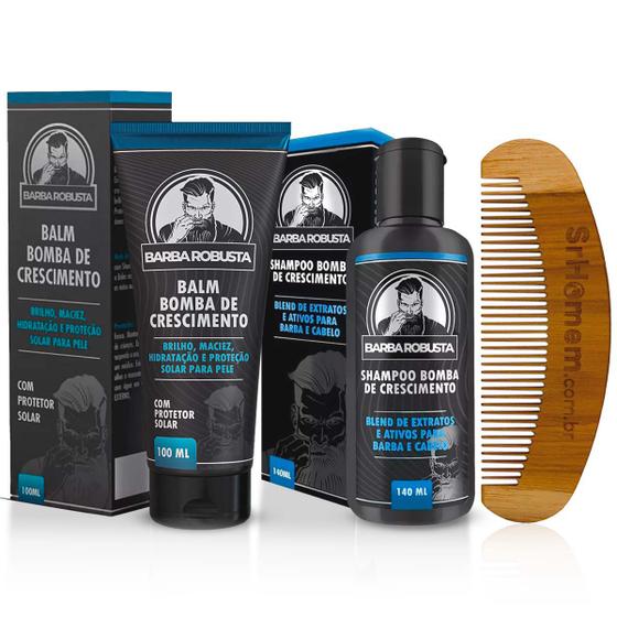 Imagem de Kit Balm Shampoo E Pente Curvo Para Barba Robusta