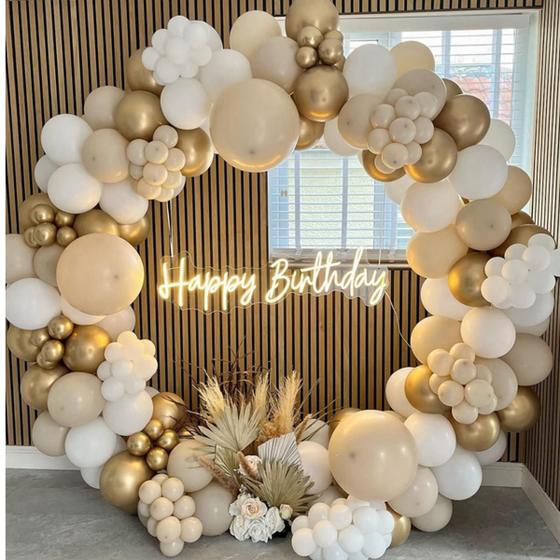 Imagem de Kit Balões Arco Desconstruido 130 Bexigas Ouro Prata+Fita Metalizado Liso/Cromado Para Festas e Aniversário Casamento