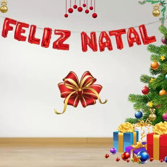 Imagem de Kit Balões Balão Metalizados Feliz Natal De 37cm Vermelho