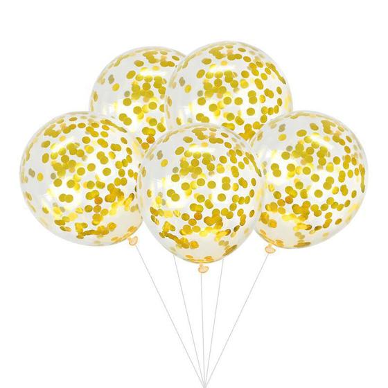 Imagem de kit Balões Confete Bexigas Aniversários Festas Dourado