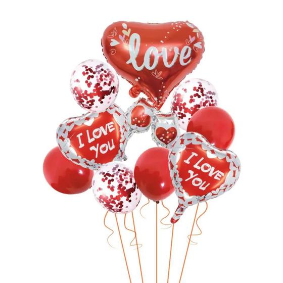 Imagem de Kit Balões Coração Metalizados Dias dos Namorados Love 9 Pçs
