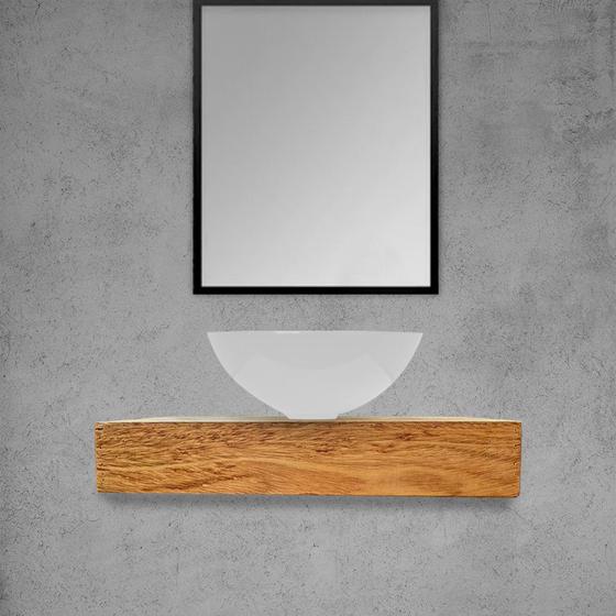 Imagem de Kit Bancada Madeira Maciça Banheiro Lavabo com Cuba Branca Estilo Industrial 70 Cm X 40 Cm