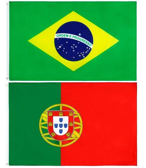 Imagem de Kit Bandeira Do Brasil + Bandeira Portugal 1,50 X 0,90 Mts - EB