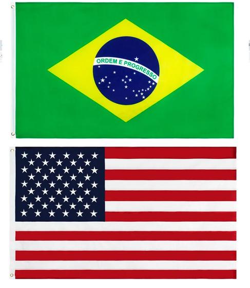 Imagem de Kit Bandeiras Do Brasil + Estados Unidos 1,50 X 0,90 Mts