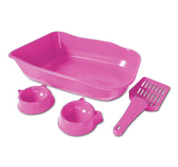 Imagem de Kit Bandeja Caixa De Areia Para Gatos Single Rosa Durapets