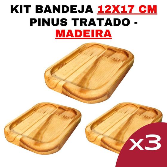 Imagem de Kit Bandeja de Madeira 12cm x 17cm- Modelo RG Tamanho Nº6 Cozinha - Design-Elegante-Decoração-Rústica-Sustentável-Durável