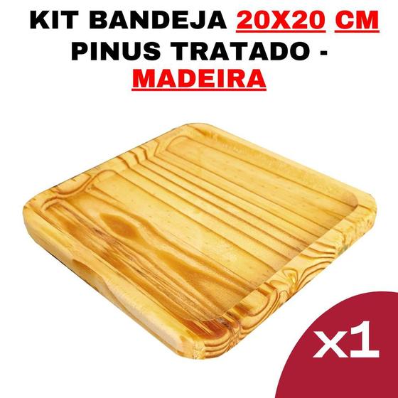 Imagem de Kit Bandeja de Madeira 20x20 - Modelo Sq - Durável-Design-Elegante-Decoração-Rústica-Sustentável