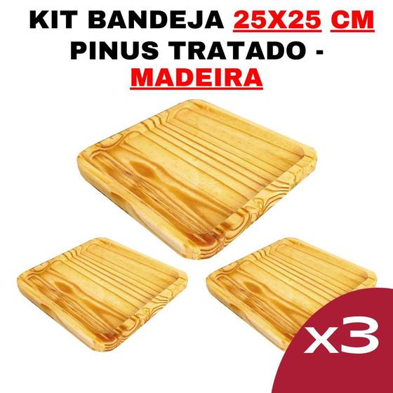 Imagem de Kit Bandeja de Madeira 25x25 - Modelo Sq - Durável-Design-Elegante-Decoração-Rústica-Sustentável