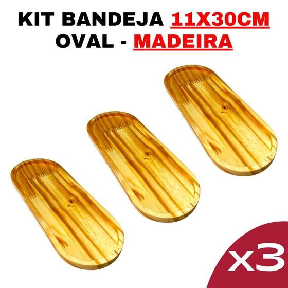 Imagem de Kit Bandeja de Madeira 30x11,5 - Modelo Oval - Sustentável-Design-Elegante-Decoração-Rústica-Oval