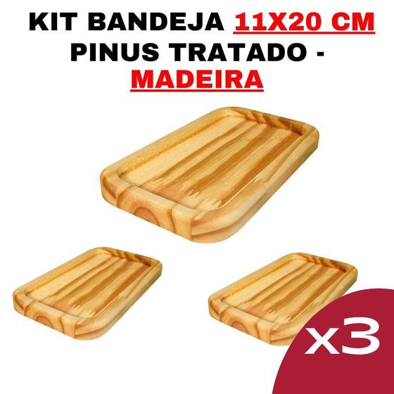 Imagem de Kit Bandeja de Madeira - Kit Tamanho Nº8 Cozinha - Madeira Maciça - Jogo de Cozinha - Peça Organizadora - Suporte em Pinus