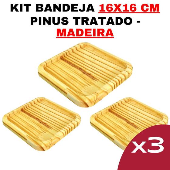 Imagem de Kit Bandeja de Madeira - Kit Tamanho Nº9 Cozinha - Madeira Maciça - Jogo de Cozinha - Peça Organizadora - Suporte em Pinus